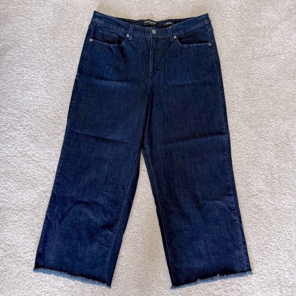Susan Graver wide leg cropped jean with frayed hem